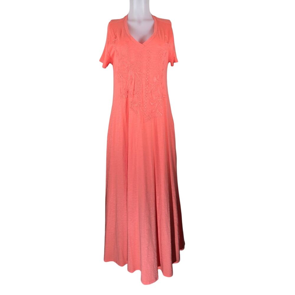 Soft Surroundings Stunning Orange Enbroidered Floral Women's Maxi Dress M